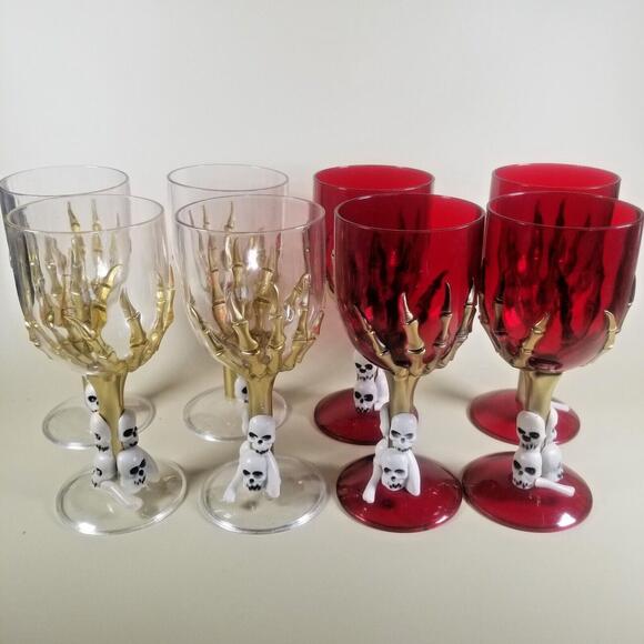 Halloween Goblet Plastic Skull Claw Glasses Halloween Party Red Gold Lot of 8 - Picture 2 of 13